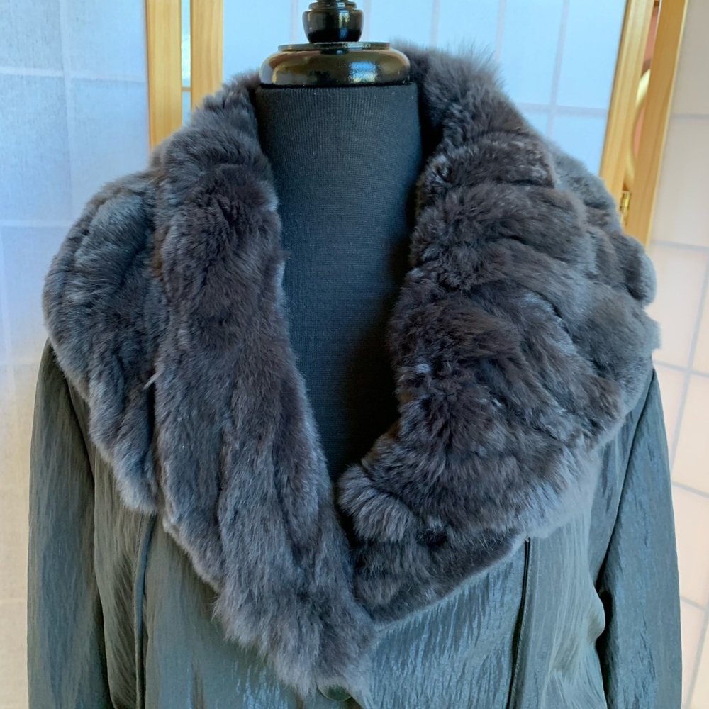 Autunno Jacket Coat with Rex Fur Trim Size M - Picture 2 of 8